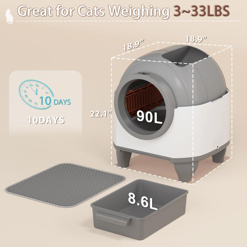 Automatic Cat Litter Box with APP Control – Large 90L, Low Noise, Safe & Easy to Clean